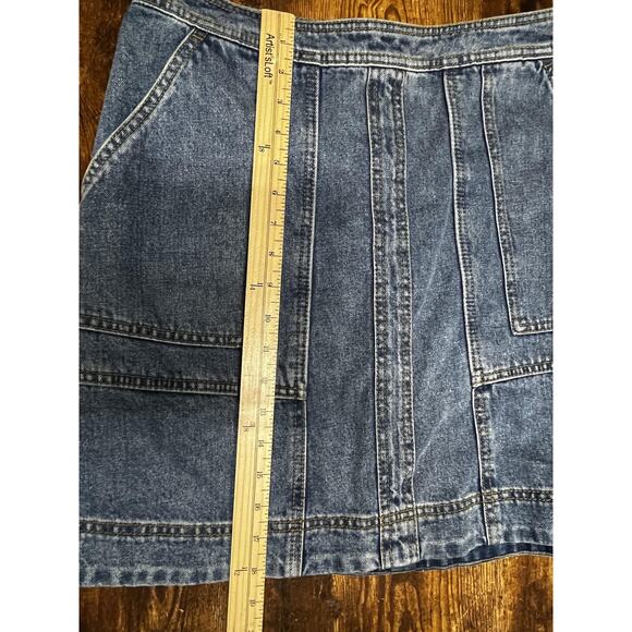 Cabi Skirt Womens 8 Blue Denim Mini A Line Utility Pockets Zipper Casual Retro - Picture 9 of 9
